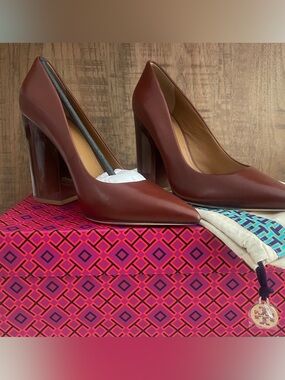 Tory Burch Chestnut Pointed-Toe Block Heel Francesca Pumps